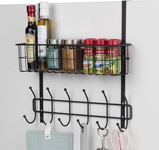 Metal Wire Storage Basket with 6 Hooks