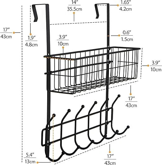 Metal Wire Storage Basket with 6 Hooks