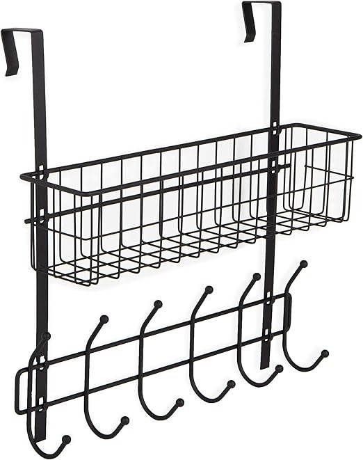 Metal Wire Storage Basket with 6 Hooks