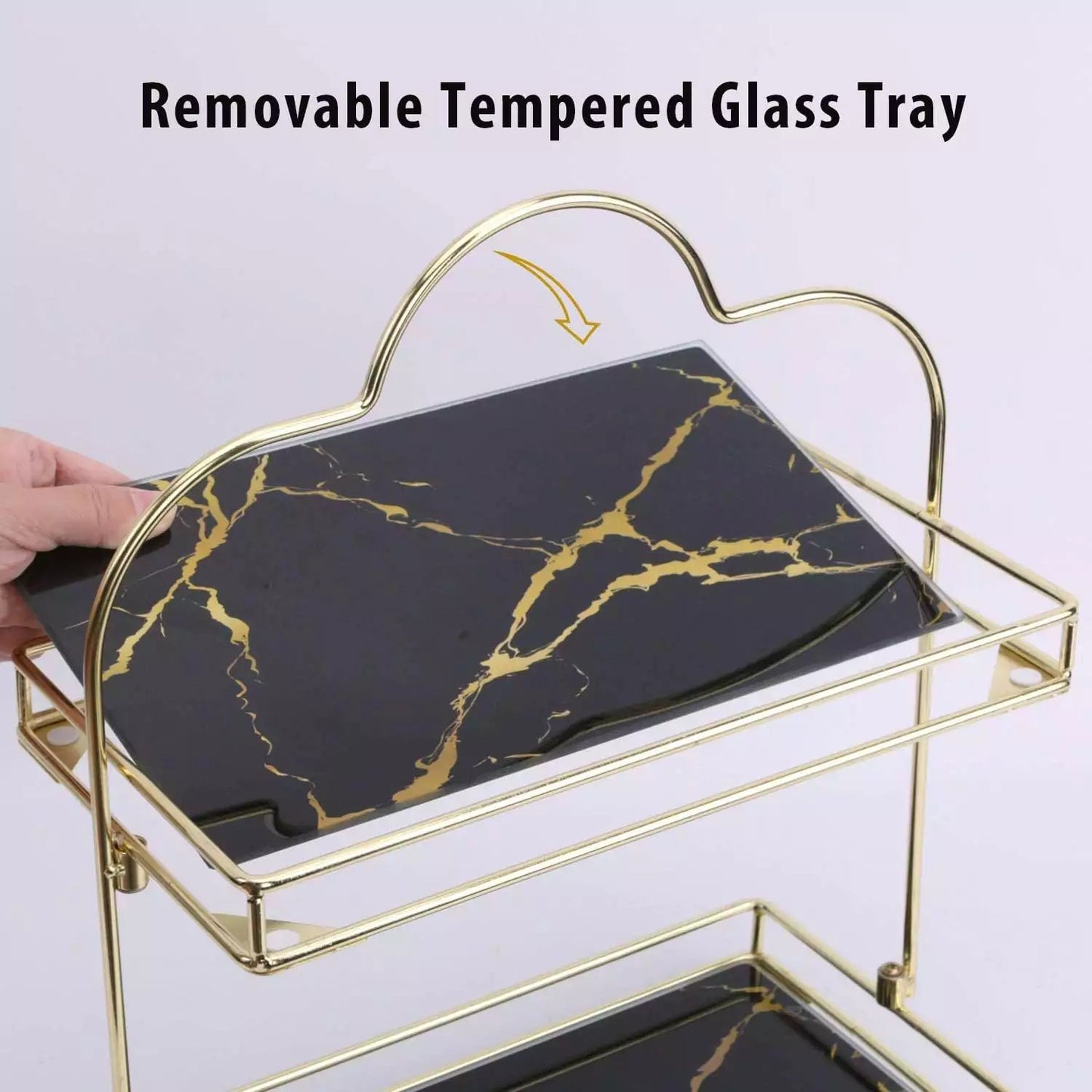 Makeup Organizer Shelf, 2 Tier Cosmetic Storage Basket with Removable acrylic Glass Tray🌸 - Dukaanwali -