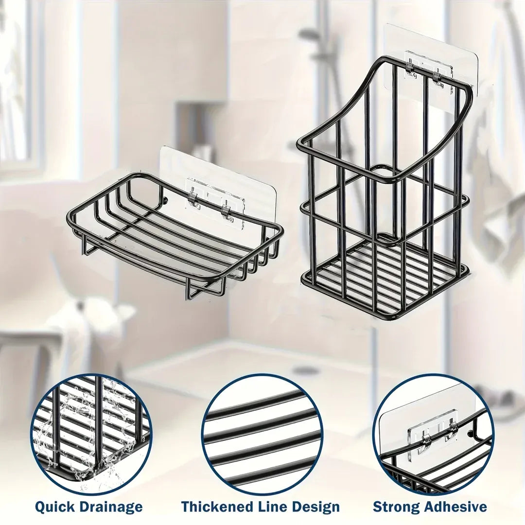 Adhesive mount stainless steel bathroom holder set