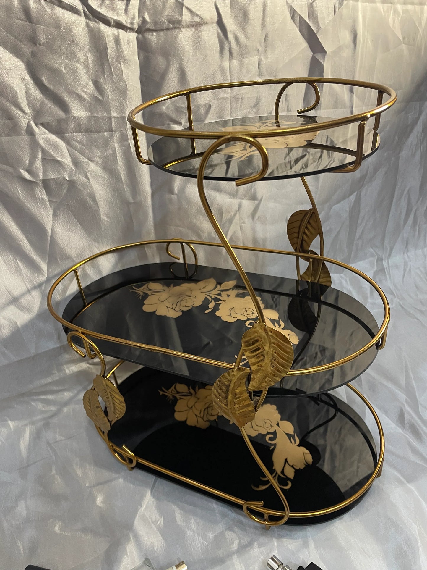 3 Layer Multipurpose Rack – Gold Frame & Marble Shelves