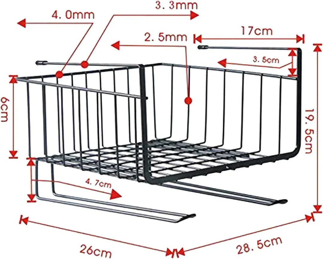Under Shelf Hanging Basket Organizer – Metal Storage Rack for Kitchen, Wardrobe & Office