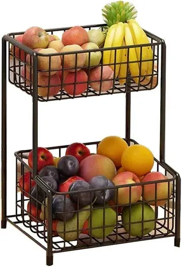 2 Tier Countertop Kitchen Fruit Basket – Metal Storage Organizer