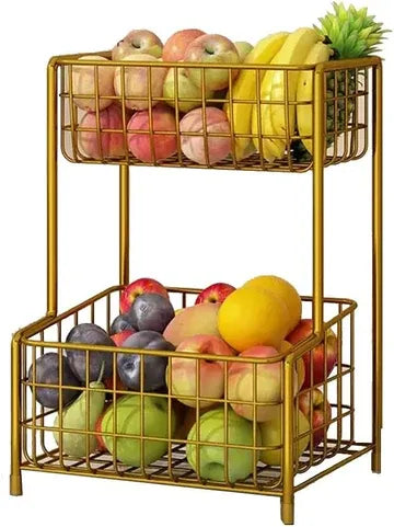2 Tier Countertop Kitchen Fruit Basket – Metal Storage Organizer