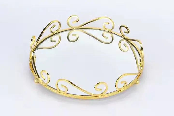 European Style Gold Mirror Vanity Tray β Ornate Glass Decorative Jewelry & Makeup Tray