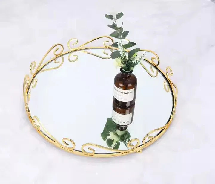 European Style Gold Mirror Vanity Tray β Ornate Glass Decorative Jewelry & Makeup Tray