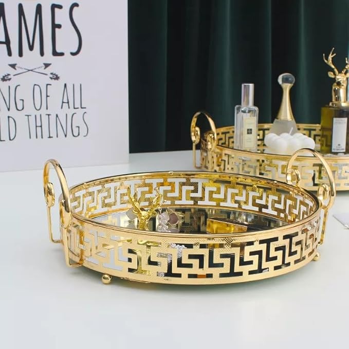 Glass Mirror Gold Luxury Storage Display Tray