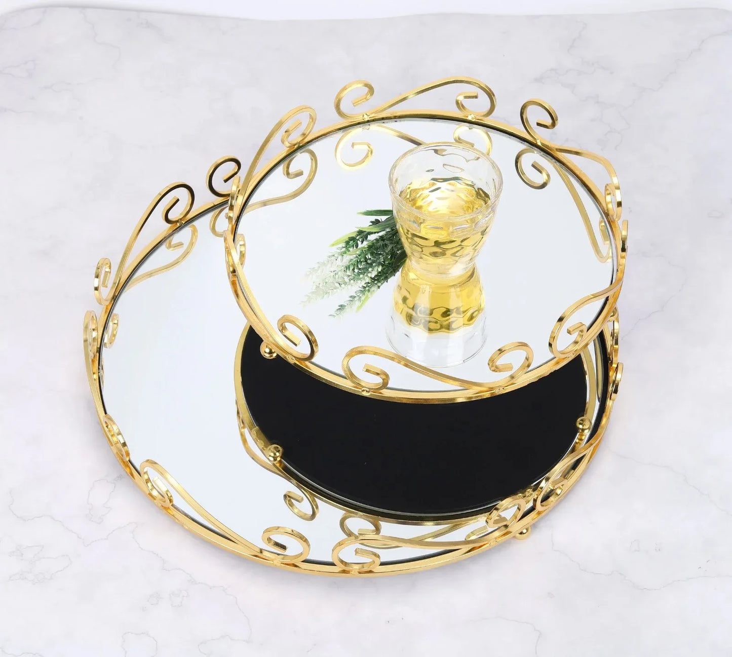 European Style Gold Mirror Vanity Tray β Ornate Glass Decorative Jewelry & Makeup Tray