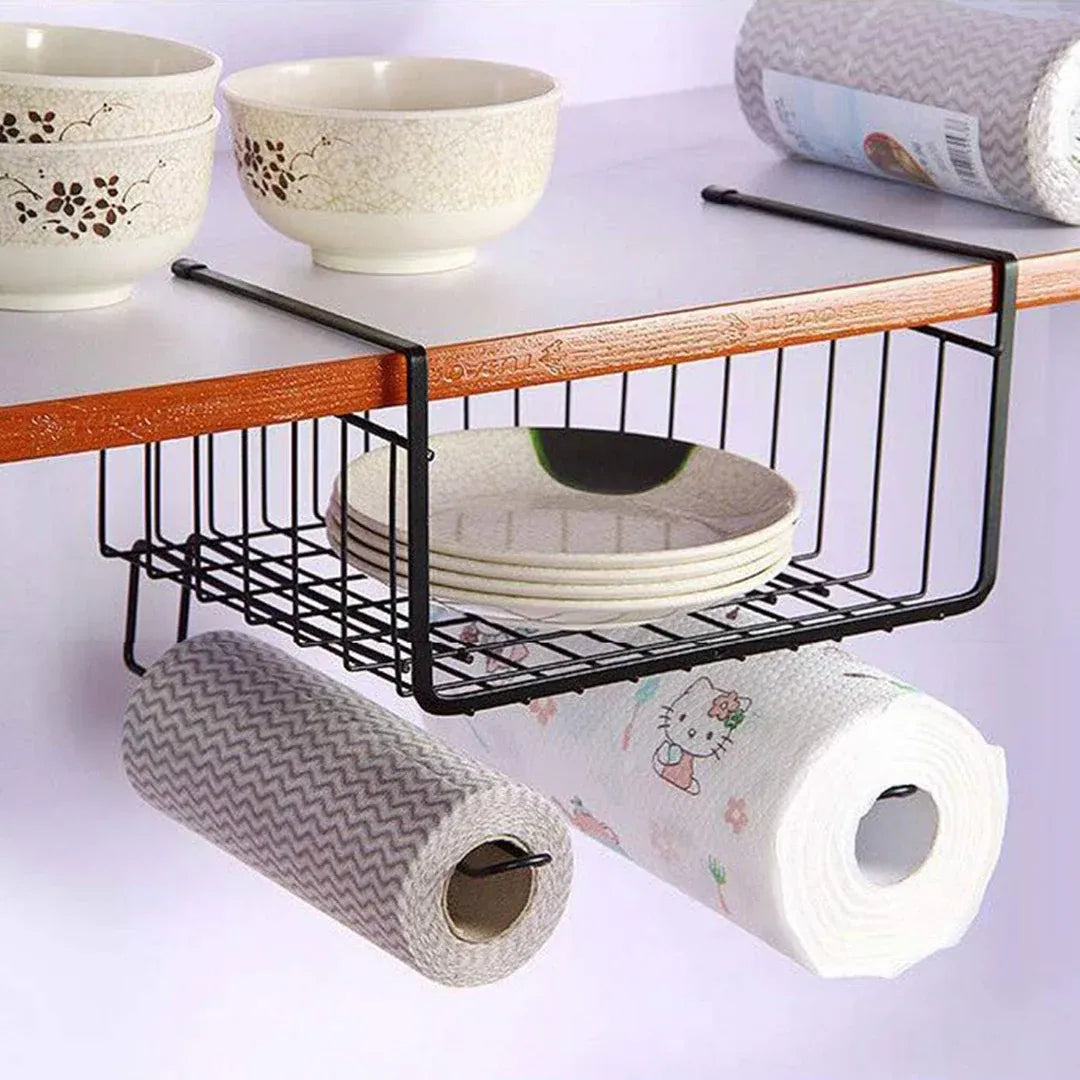 Under Shelf Hanging Basket Organizer – Metal Storage Rack for Kitchen, Wardrobe & Office