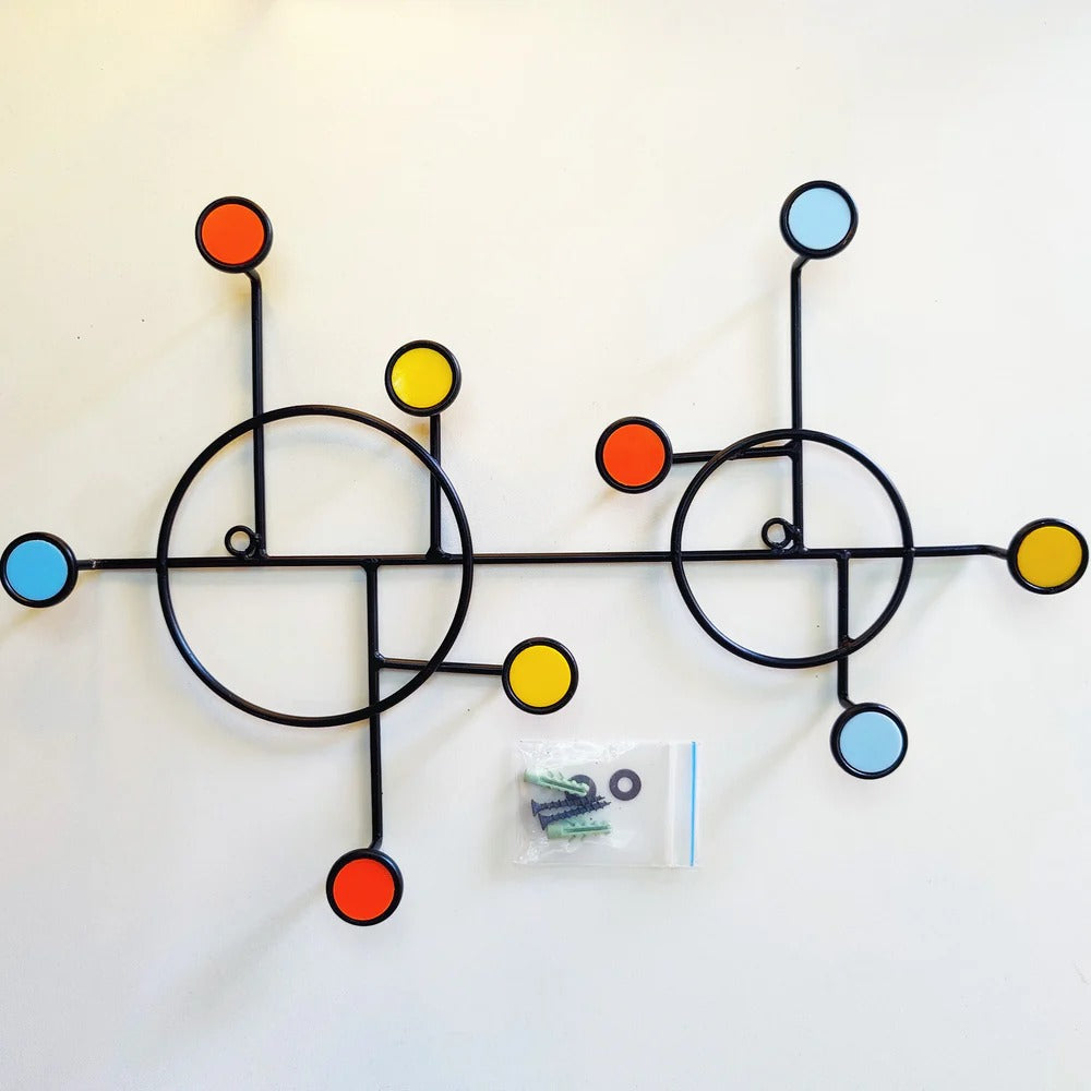 Side angle of round Nordic wall shelf showing depth and hook detail