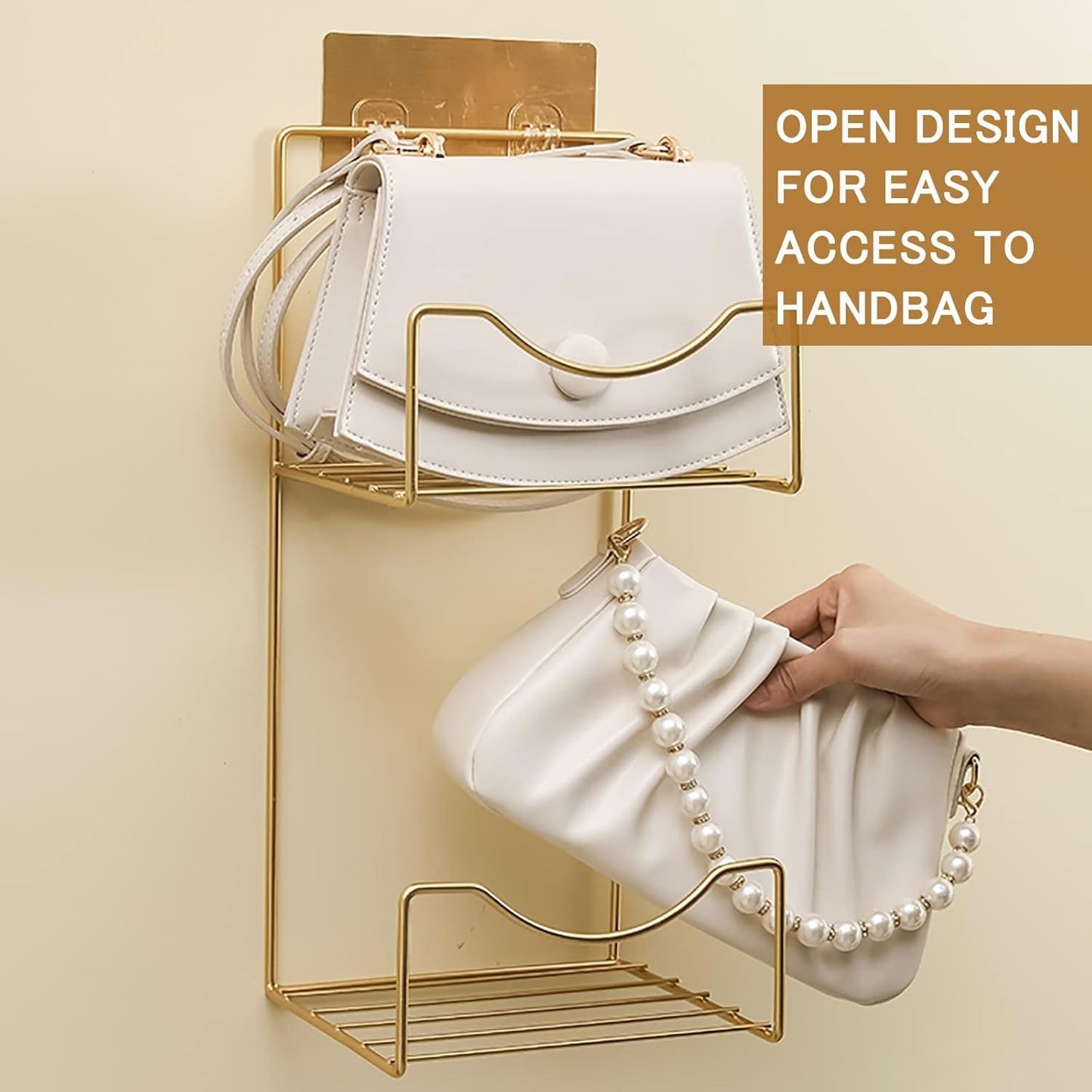 Organizer holding multiple purses and clutches