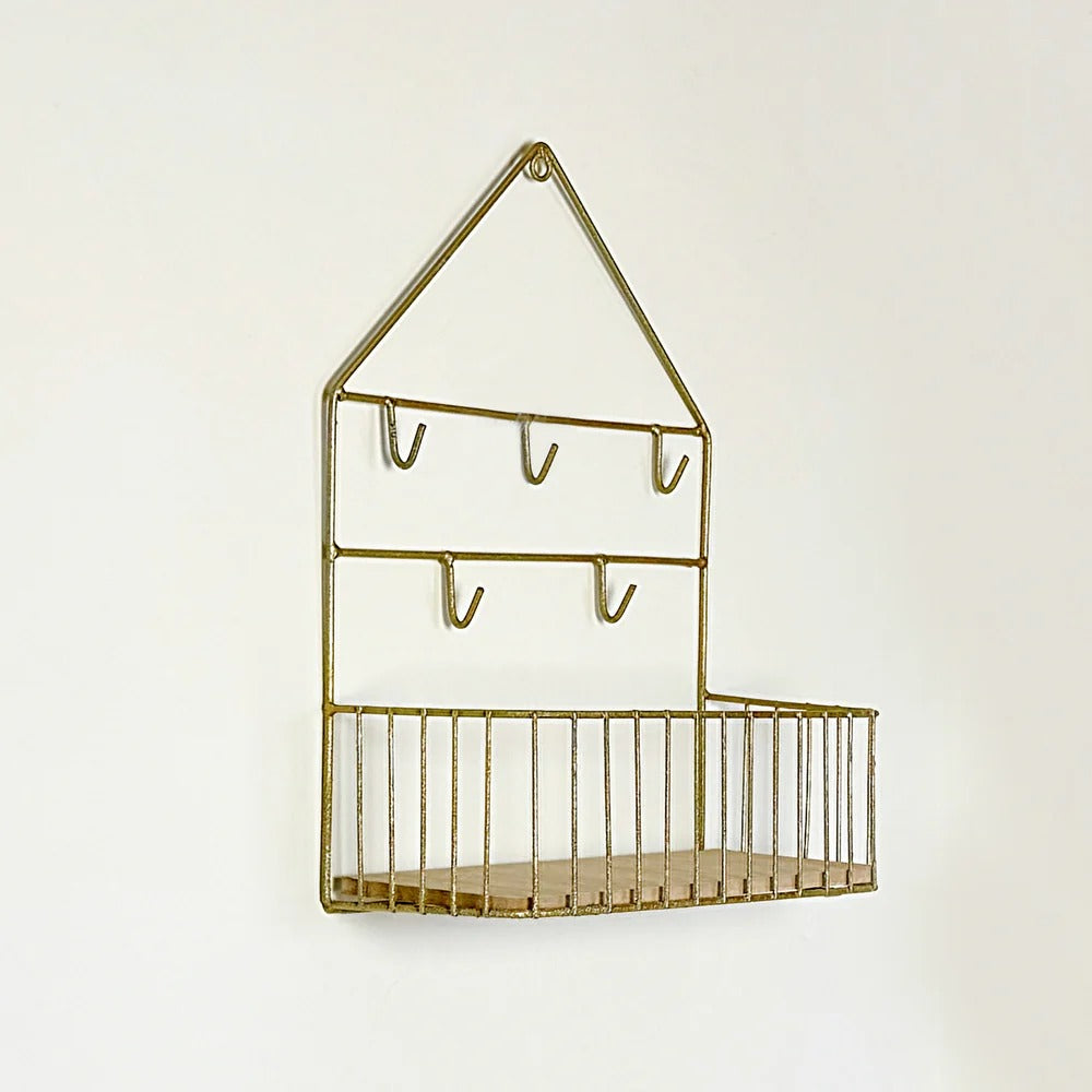 Wall shelf with hooks in bathroom use