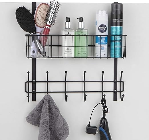 Metal Wire Storage Basket with 6 Hooks