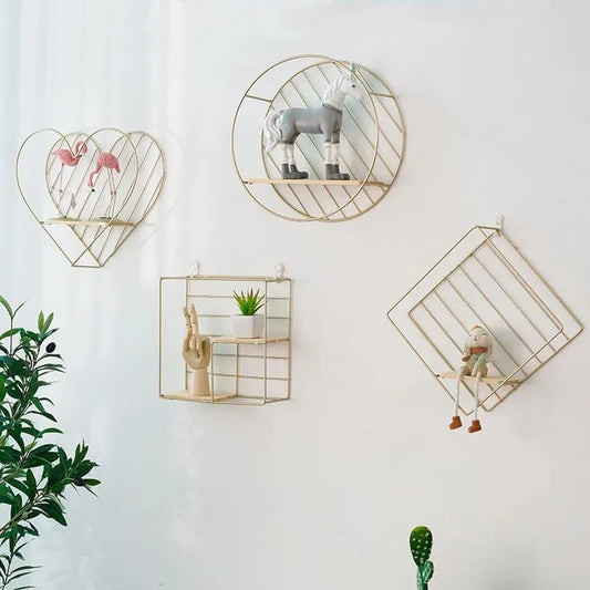 Golden Metal Wall Shelves – Decorative Floating Racks for Room Decor