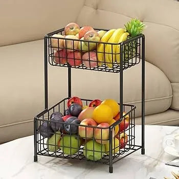 2 Tier Countertop Kitchen Fruit Basket – Metal Storage Organizer