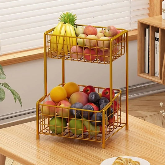 2 Tier Countertop Kitchen Fruit Basket – Metal Storage Organizer