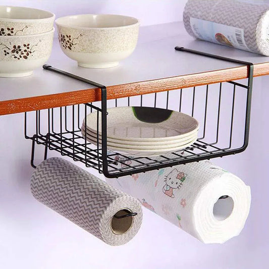 Under Shelf Hanging Basket Organizer – Metal Storage Rack for Kitchen, Wardrobe & Office